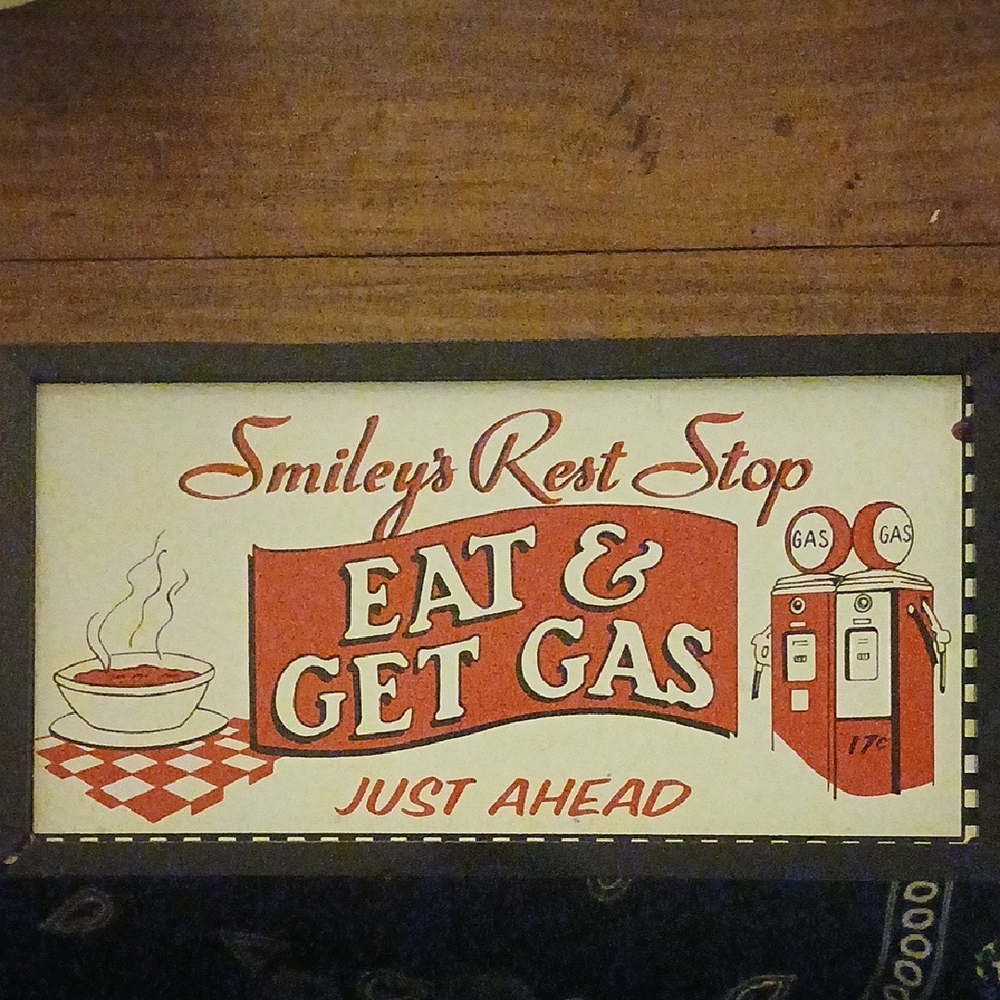 Rest Stop Eat & Get Gas Wall Sign - Red and Cream